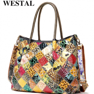 WESTAL women's leather handbags ladies hand bags women genuine leather totes top handle boho bag emboridered shoulder bag female discountshub