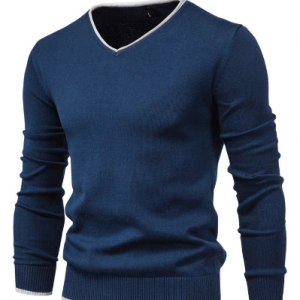 2020 New Cotton Pullover V-neck Men's Sweater Fashion Solid Color High Quality Winter Slim Sweaters Men Navy Knitwear discountshub