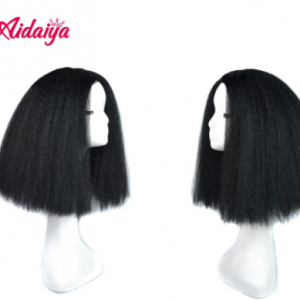 AIDAIYA Afro Kinky Straight Bob Wigs Synthetic High Temperature Fiber Hair Yaki Straight Bob Medium Length Wigs For Women discountshub