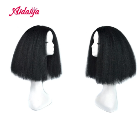 AIDAIYA Afro Kinky Straight Bob Wigs Synthetic High Temperature Fiber Hair Yaki Straight Bob Medium Length Wigs For Women discountshub