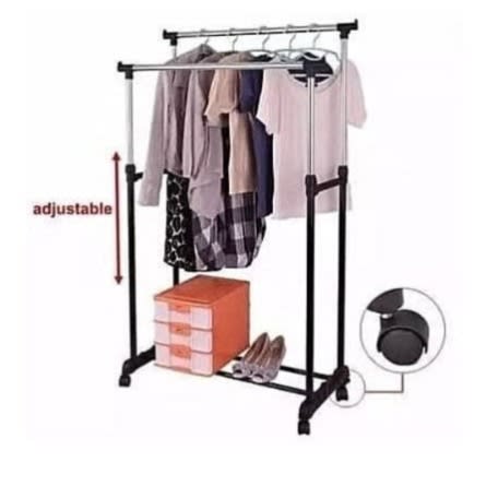 Adjustable Double Pole Stainless Clothes Hanger And Drying Rack discountshub