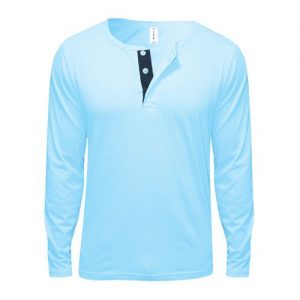 Danami Button Designed Long Sleeve T-Shirt- Light/Sky Blue discountshub