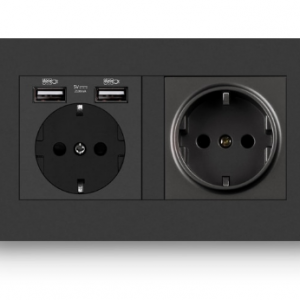 Delviz Dual Power Socket, Household Charging port, Steel frame structure, Eu standard 16A 220V~250V, Gray panel USB Wall socket discountshub