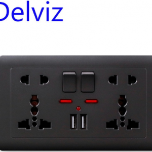 Delviz EU Standard Usb Socket, Gray Embedded Panel,2.1A Dual USB Port, AC 110-250V, UK Wall Power Socket Universal 5 Hole Outlet discountshub
