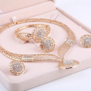 Dubai Gold Jewelry Sets Nigerian Wedding African Beads Crystal Bridal Jewellery Set Rhinestone Ethiopian Jewelry parure