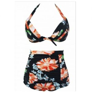 Emfed AAA Floral Print Dark High Waist Bikini Swimsuit discountshub