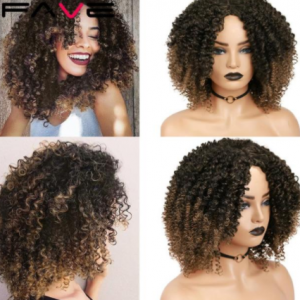 FAVE Afro Kinky Curly Short Synthetic Wig Mixed Dark Light Brown 14inch For America Africa Women Hair Cosplay Heat Resistant discountshub