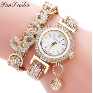 FanTeeDa Top Brand Women Bracelet Watches Ladies Love Leather Strap Rhinestone Quartz Wrist Watch Luxury Fashion Quartz Watch discountshub