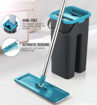 Flat Squeeze Mop and Bucket Hand Free Wringing Floor Cleaning Mop Microfiber Mop Pads Wet or Dry Usage on Hardwood Laminate Tile discountshub