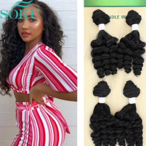 Funmi Curly Synthetic Hair Weaves 4 Bundles One Pack Two Tone Extension Short Hair Weft Extensions High Temperature Fiber SOKU discountshub