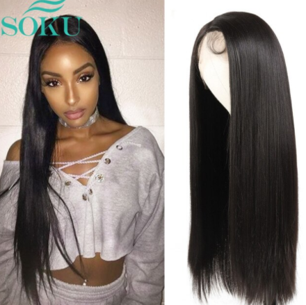 Lace Front Wigs For Black Women SOKU Natural Daily Middle Part 18-32 inch Synthetic Long Straight Heat Resistant Fiber Hair Wig discountshub