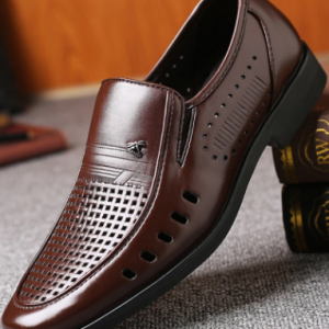 Men Breathable Hollow Out Leather Slip On Casual Business Shoes discountshub