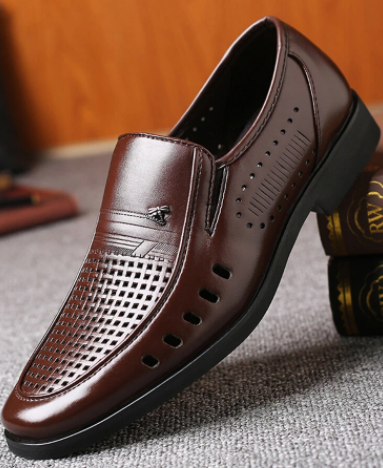 Men Breathable Hollow Out Leather Slip On Casual Business Shoes discountshub