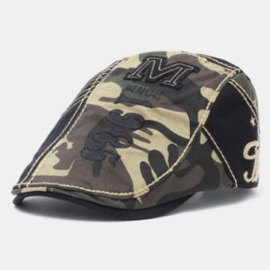 Men Cotton Patchwork Letter Pattern Embroidery M Cloth Label Casual Camouflage Berets discountshub