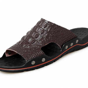 Men PU Leather Alligator Veins Hard Wearing Slides Slippers discountshub