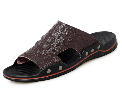 Men PU Leather Alligator Veins Hard Wearing Slides Slippers discountshub
