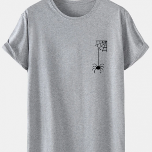 Mens 100% Cotton Spider Web Printed Casual Short Sleeve T-Shirts discountshub