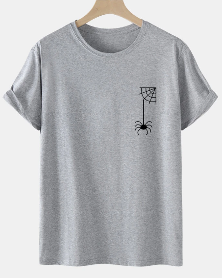 Mens 100% Cotton Spider Web Printed Casual Short Sleeve T-Shirts discountshub