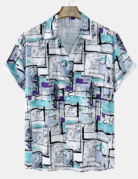 Mens Abstract Pattern Short Sleeve Regular Hem Shirt discountshub
