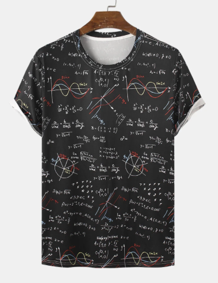 Mens All Over Mathematical Formula Print Short Sleeve Black T-Shirt discountshub