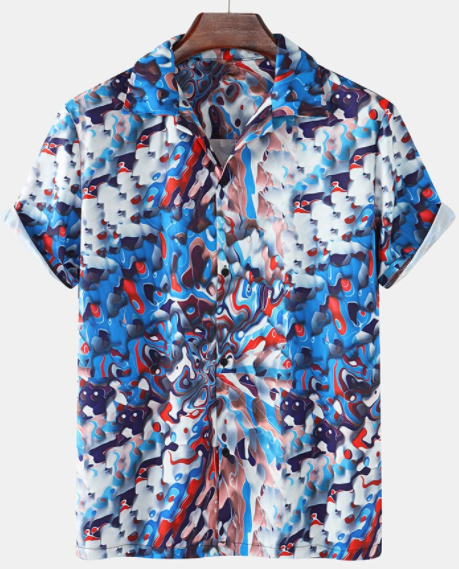 Mens Allover Geometry Graphics Revere Collar Short Sleeve Shirt discountshhub