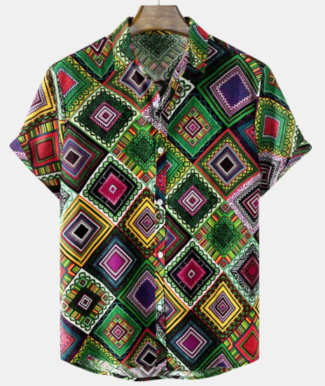 Mens Colorful Argyle Pattern Vintage Cotton Short Sleeve Shirts discountshub