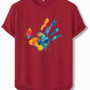 Mens Colorful Graffiti Hand Print Curved Hem Sports Short Sleeve T-Shirts discountshub