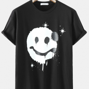 Mens Funny Drip Face Print Loose Cotton Short Sleeve T-Shirts discountshub