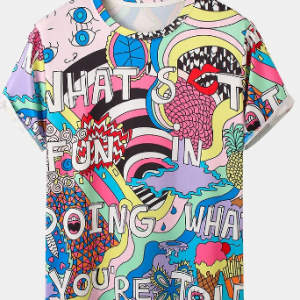 Mens Funny Graffiti Pattern Letter Short Sleeve Street T-Shirt discountshub