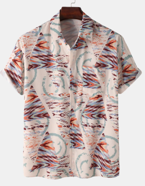 Mens Geometry Abstract Pattern Short Sleeve Shirt With Pocket discountshub
