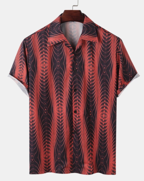Mens Geometry Pattern Vintage Short Sleeve Regular Hem Shirt discountshub