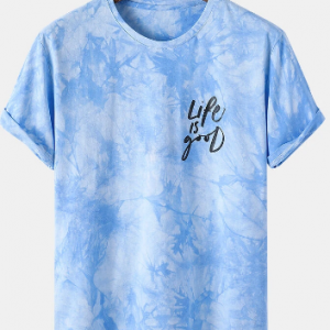 Mens Slogan Chest Print Tie Dye Cotton Short Sleeve T-Shirts discountshub