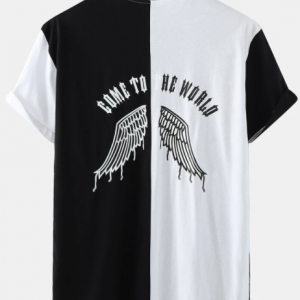 Mens Stitching Wing Back Print Street Cotton Short Sleeve T-Shirts discountshub