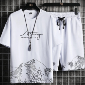 Men's T-shirt + Shorts Set Summer Breathable Casual T shirt Running Set Fashion Harajuku Printed Male Sport Suit 2021 New discountshub