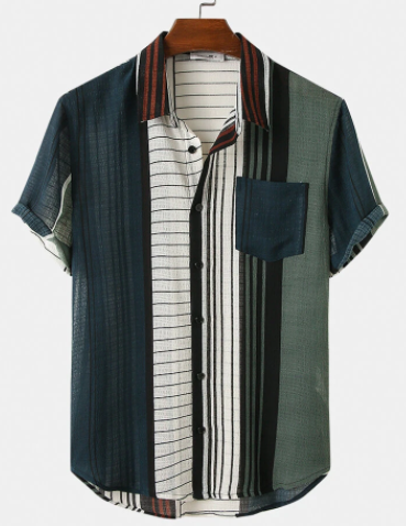 Mens Vintage Style Stripes Print Light Casual Short Sleeve Shirts discountshub