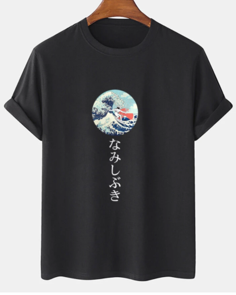 Mens Wave Ukiyoe Graphic Japanese Style 100% Cotton Short Sleeve T-Shirts discountshub