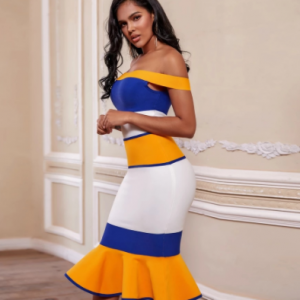 Ocstrade 2020 New Arrivals Bandage Dresses Off Shoulder Celebrity Bandage Dresses Yellow Midi Bodycon Mermaid Party Dresses discountshub