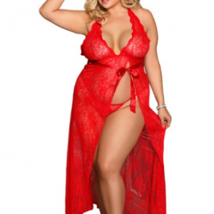 Ohyeahlover Lace Night Sexy Dress Backless Lingerie Gown Side Split Long Nightgown Female Halter Sex Babydoll Plus Size RM80337 discountshub