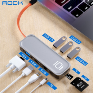 ROCK USB HUB Type C to Multi USB 3.0 HDMI-compatible VGA RJ45 Adapter Dock for MacBook Pro Air USB-C Type C 3.1 Splitter HUB discountshub