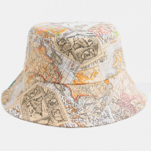 Unisex Cotton Letters And Map Pattern Printing Fashion All-match Bucket Hat discountshub