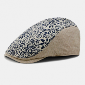 Unisex Cotton Linen Overlay Ethnic Cashew Flowers Pattern Breathable Sunshade Forward Cap Beret discountshub