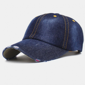 Unisex Denim Solid Color Ripped Edge Sun Protection Fashion Baseball Cap discountshub