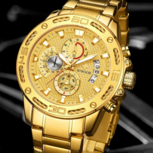 WWOOR 2021 New Men Watches Top Brand Luxury Gold Stainless Steel Quartz Watch Men Waterproof Sport Chronograph Relogio Masculino discountshub