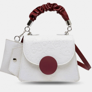 Women White Black PU Leather Embossed Card Key Wallet Handbag Crossbody Bag Satchel Bag discountshub