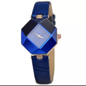 Women's Diamond Shape Leather Strap Wrist Watch - Blue discountshub