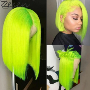 Zesen 13*4 Synthetic Lace Front Wig Straight Hair Bob Wigs Ombre Color and Green Color Lace Frontal Cosplay Short Wigs For Women discountshub