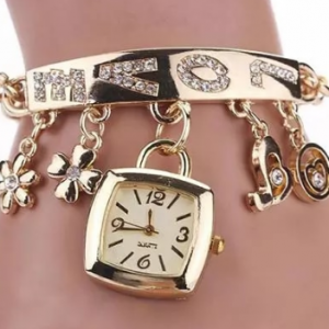 watch women Women Love Letters Rhinestone Inlaid Chain Bracelet Flower Pendant Wrist watch reloj mujer Ladies Dress Watches Gift discountshub