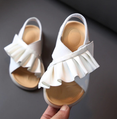 2021 New Summer Children's Sandals Leather Ruffles Toddler Kids Shoes Cute Baby Shoes Soft Fashion Princess Girls Sandals 21-30 discountshub