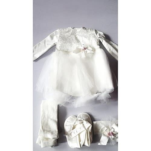 4 Piece Beautiful Ivory Baby Girl's Boxed Christening Clothes discountshub