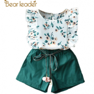 Bear Leader Girls Sets New Summer Floral Children Sleeveless T-shirt Solid Shorts 2PCS Kids Suit Fashion 3-7T Children Clothes discountshub